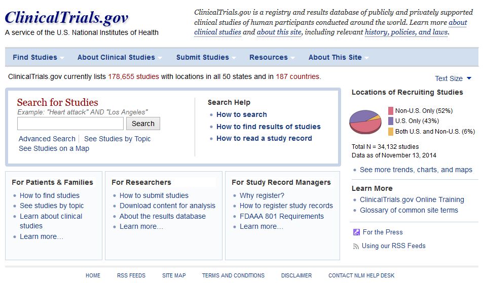 ClinicalTrials.gov front page